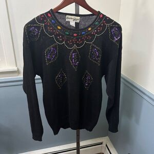 Vintage Christine Gerard Sequin Beaded Sweater Size Medium